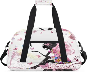 Butterfly Girl Gym Duffel Bag for Men Women Colorful Flower Sports Tote Bag with Adjustable Shoulder Strap for Dance Gymnastics Traveling Outdoor Camping Overnight Stay