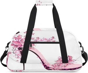 Butterfly High Heels Gym Duffel Bag for Men Women Pink Butterfly Sports Tote Bag with Adjustable Shoulder Strap for Dance Gymnastics Traveling Outdoor Camping Overnight Stay