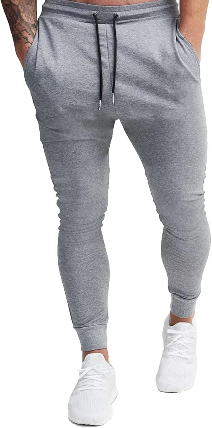 BUXKR Men's Slim Joggers Workout Pants for Gym Running and Bodybuilding Athletic Bottom Sweatpants with Deep Pockets