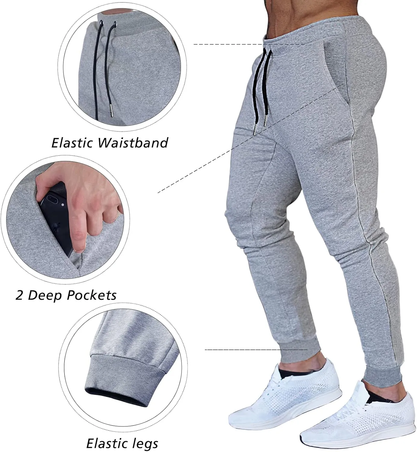 BUXKR Men's Slim Joggers Workout Pants for Gym Running and Bodybuilding Athletic Bottom Sweatpants with Deep Pockets