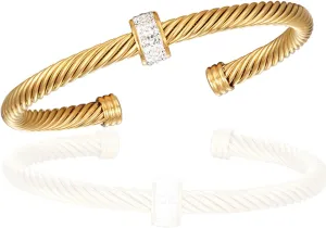 Cable Bracelet, an Adjustable Women's Cuff Bracelet made of 316 Stainless Steel, a Christmas and Birthday Gift