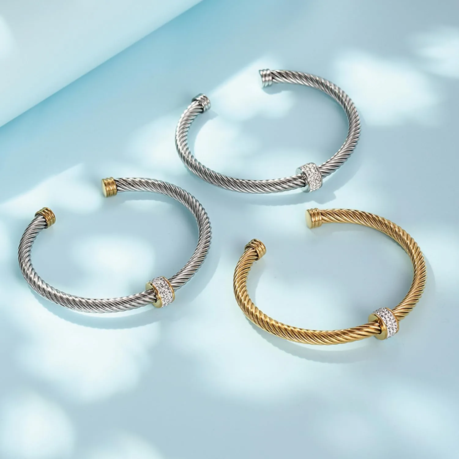 Cable Bracelet, an Adjustable Women's Cuff Bracelet made of 316 Stainless Steel, a Christmas and Birthday Gift