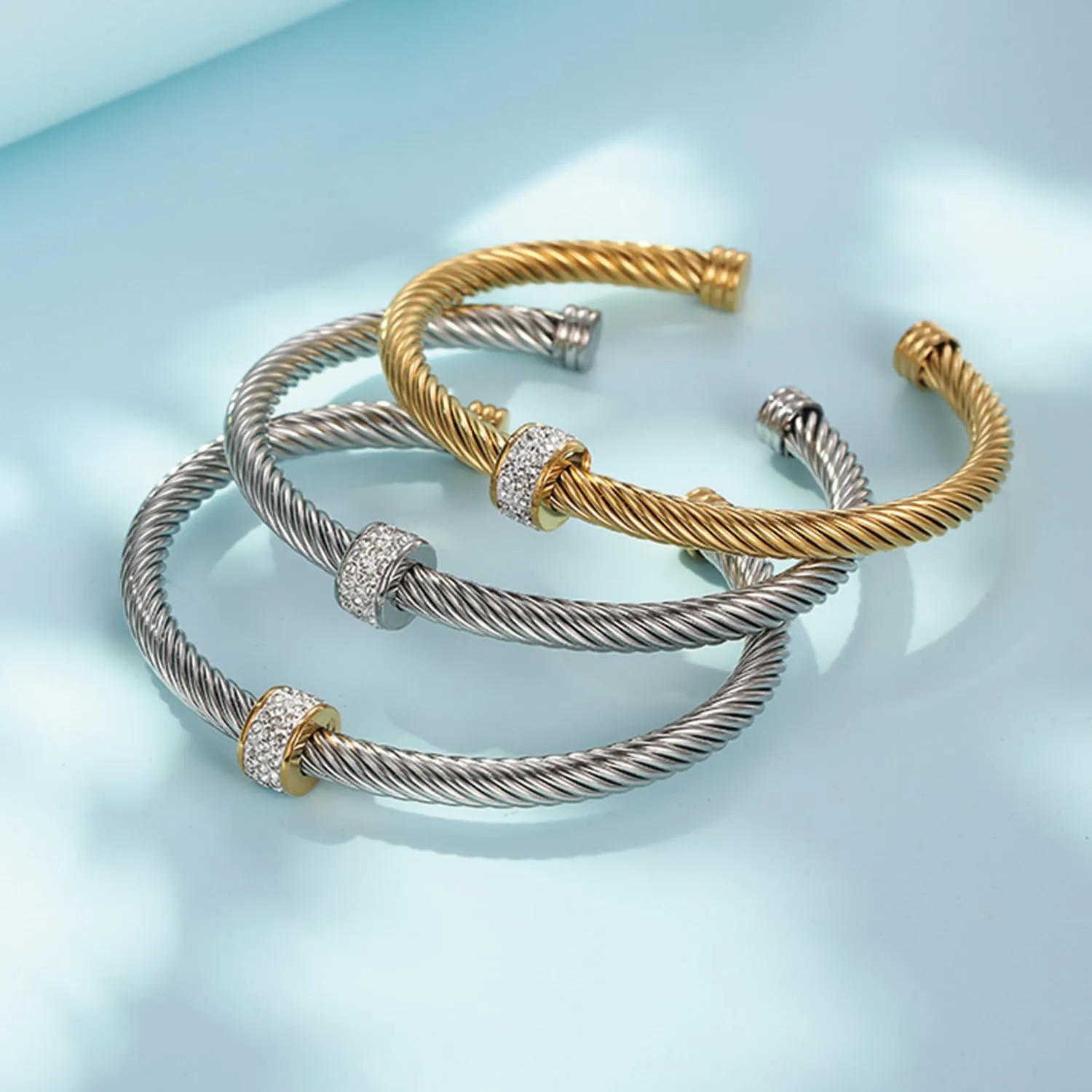 Cable Bracelet, an Adjustable Women's Cuff Bracelet made of 316 Stainless Steel, a Christmas and Birthday Gift