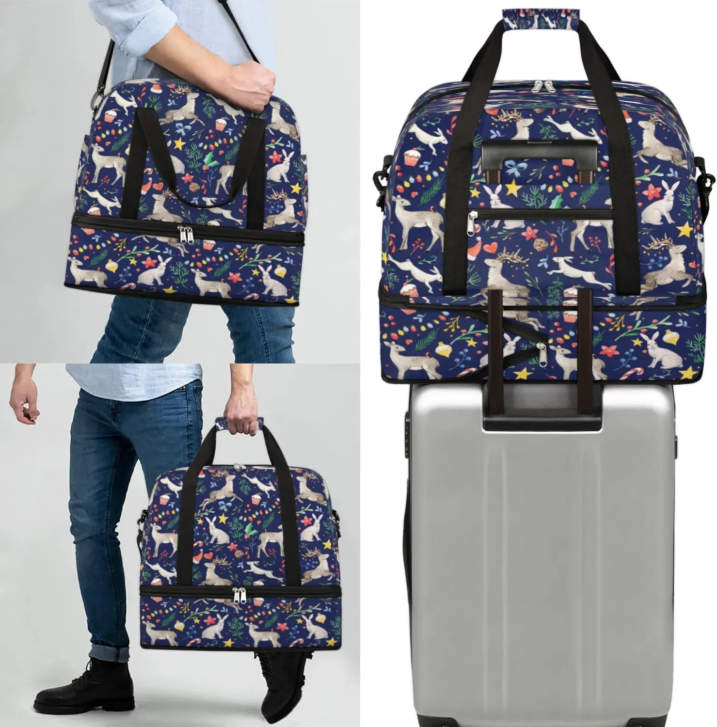 Cake Star Deer Sports Gym Bag with Shoes Compartment Foldable Travel Duffel Bag Dry Wet Separated Sports Tote Workout Weekender Overnight Bag for Women Yoga Dance Work Training Handbag