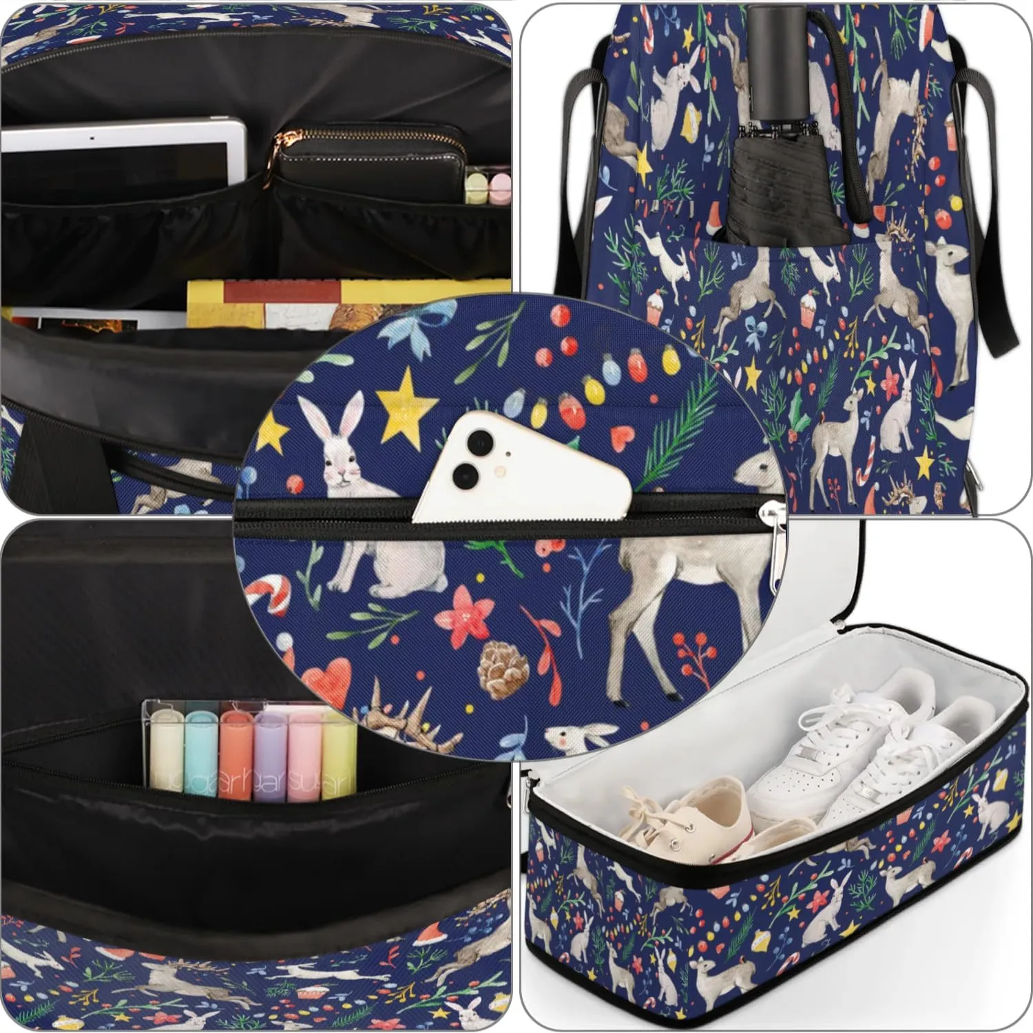 Cake Star Deer Sports Gym Bag with Shoes Compartment Foldable Travel Duffel Bag Dry Wet Separated Sports Tote Workout Weekender Overnight Bag for Women Yoga Dance Work Training Handbag