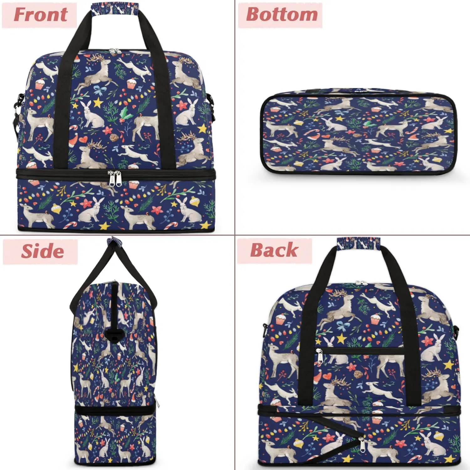 Cake Star Deer Sports Gym Bag with Shoes Compartment Foldable Travel Duffel Bag Dry Wet Separated Sports Tote Workout Weekender Overnight Bag for Women Yoga Dance Work Training Handbag
