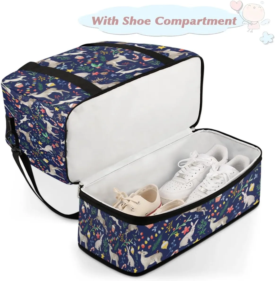 Cake Star Deer Sports Gym Bag with Shoes Compartment Foldable Travel Duffel Bag Dry Wet Separated Sports Tote Workout Weekender Overnight Bag for Women Yoga Dance Work Training Handbag