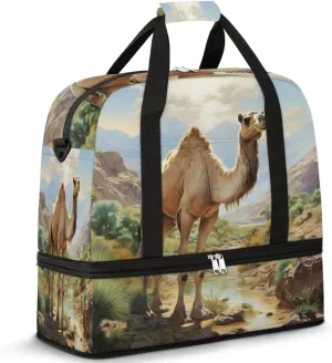 Camel Pattern Foldable Travel Duffel Bag Overnight Weekender Bag with Shoes Compartment Sports Gym Bag for Men Women