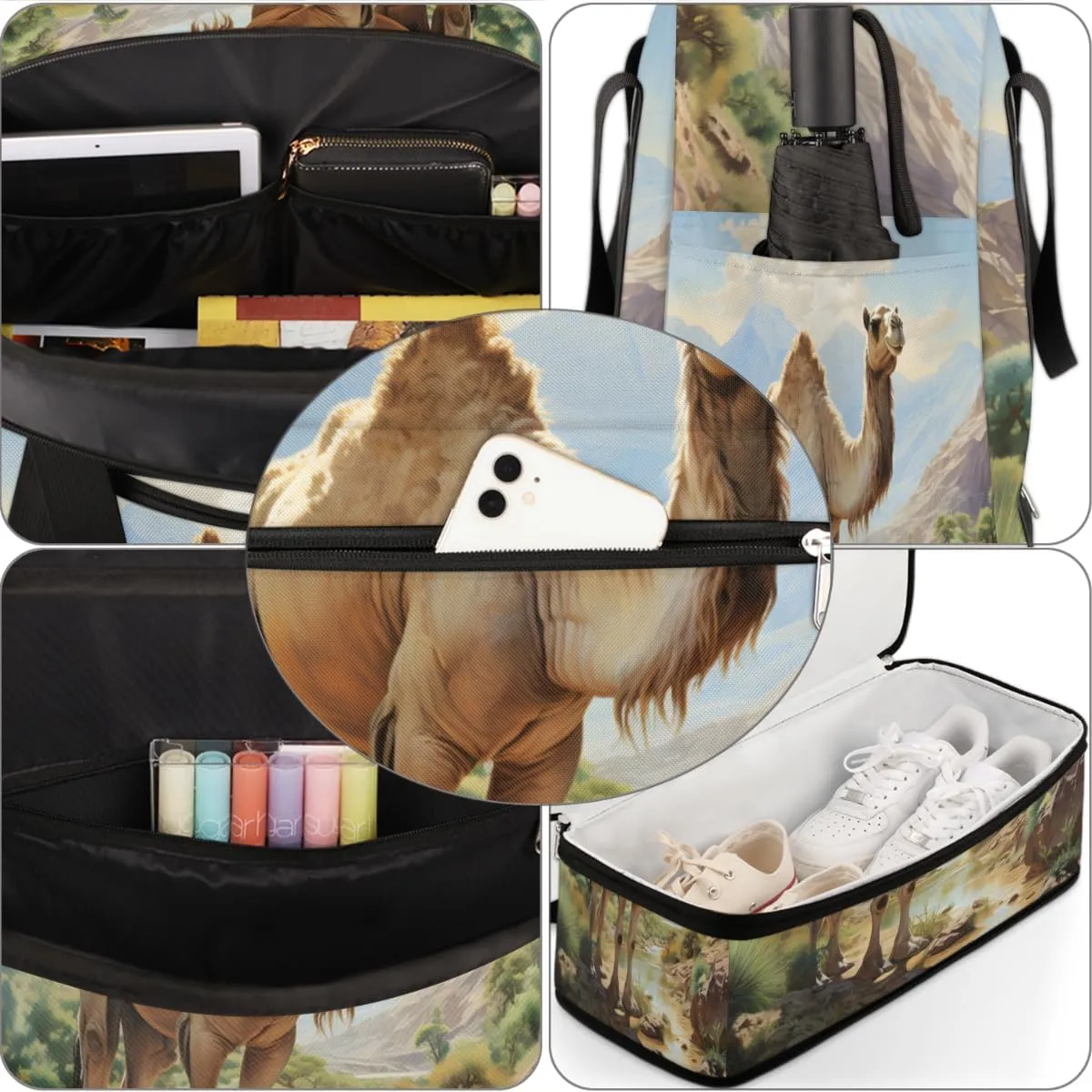 Camel Pattern Foldable Travel Duffel Bag Overnight Weekender Bag with Shoes Compartment Sports Gym Bag for Men Women