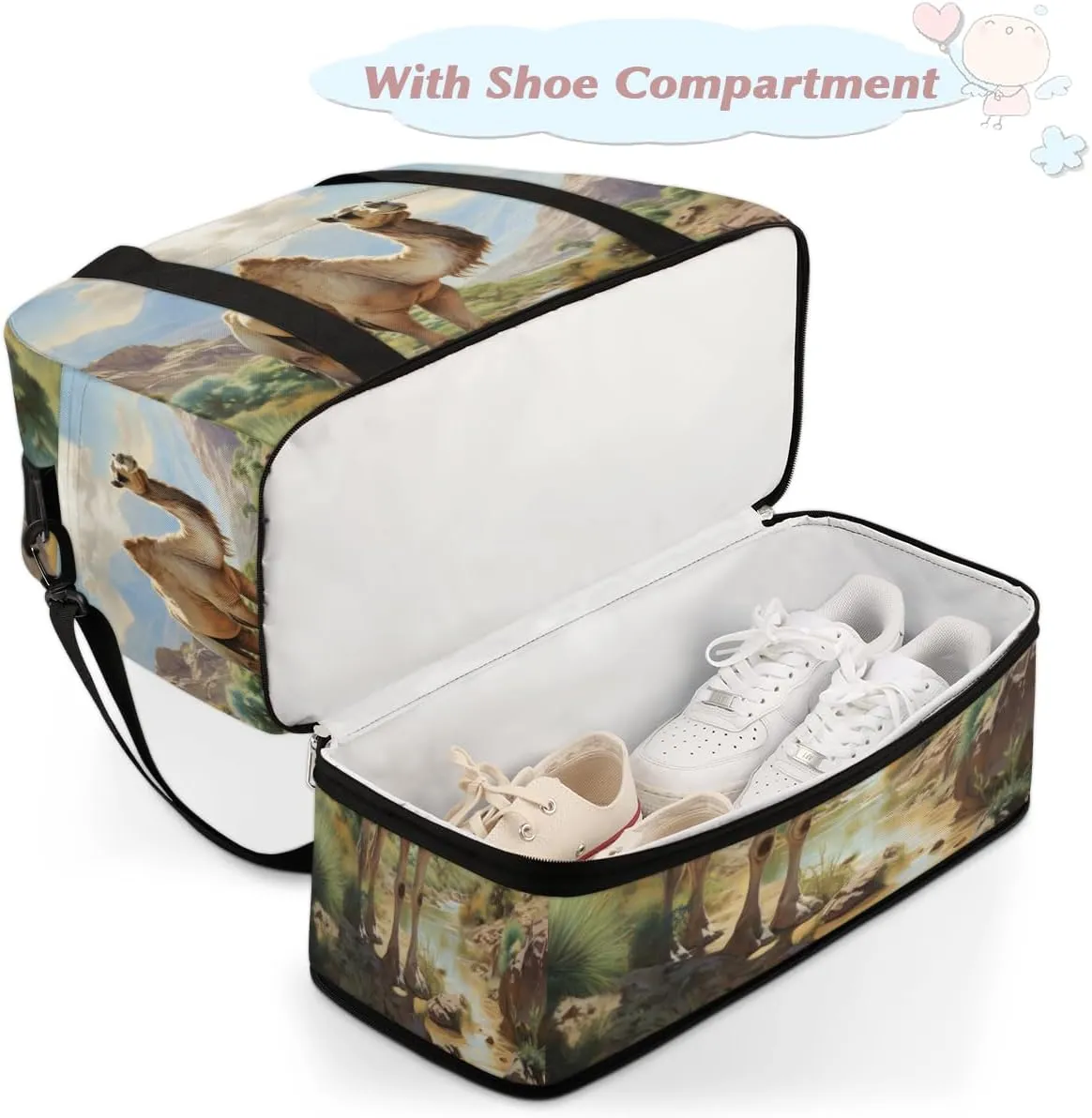 Camel Pattern Foldable Travel Duffel Bag Overnight Weekender Bag with Shoes Compartment Sports Gym Bag for Men Women