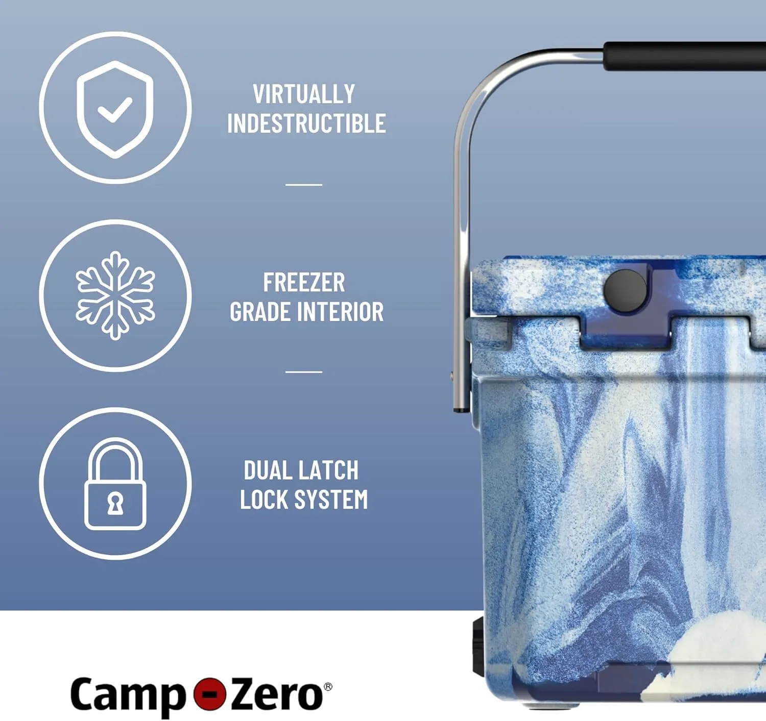 CAMP-ZERO 12L-12.6 Quart Portable Hard Cooler Ice Chest, Perfect for Drinks, Lunch, Beach, Picnics, Boating, Camping and Travel with 2 Molded-in Cup Holders and Folding Aluminum Handle