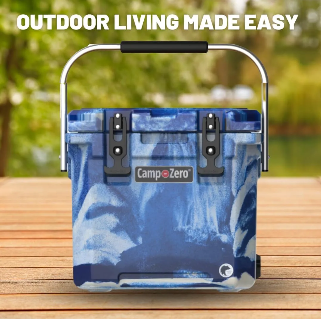 CAMP-ZERO 12L-12.6 Quart Portable Hard Cooler Ice Chest, Perfect for Drinks, Lunch, Beach, Picnics, Boating, Camping and Travel with 2 Molded-in Cup Holders and Folding Aluminum Handle