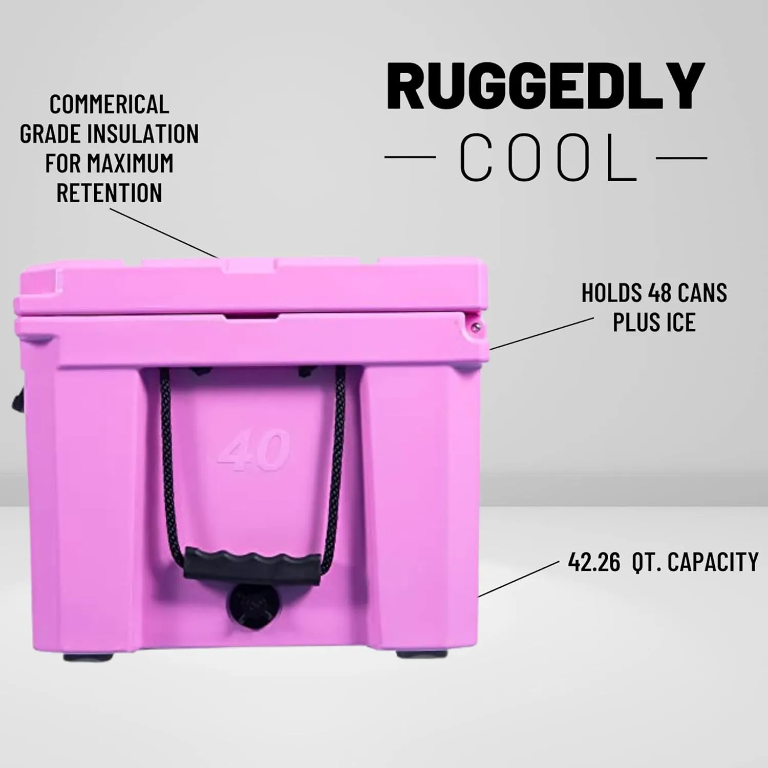CAMP-ZERO 40L-42 Quart Hard Cooler Ice Chest, Perfect for Drinks, Beach, Picnics, Boating, Hunting, Camping and Travel with 4 Molded-in Cup Holders and Comfort Grip Handles