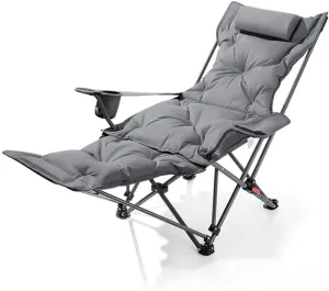 Camping Lounge Chair Folding Reclining Camping Chair,Portable Camp Chair Padded Beach Chairs for Adults with Footrest,330lbs Weight Capacity(Gray)