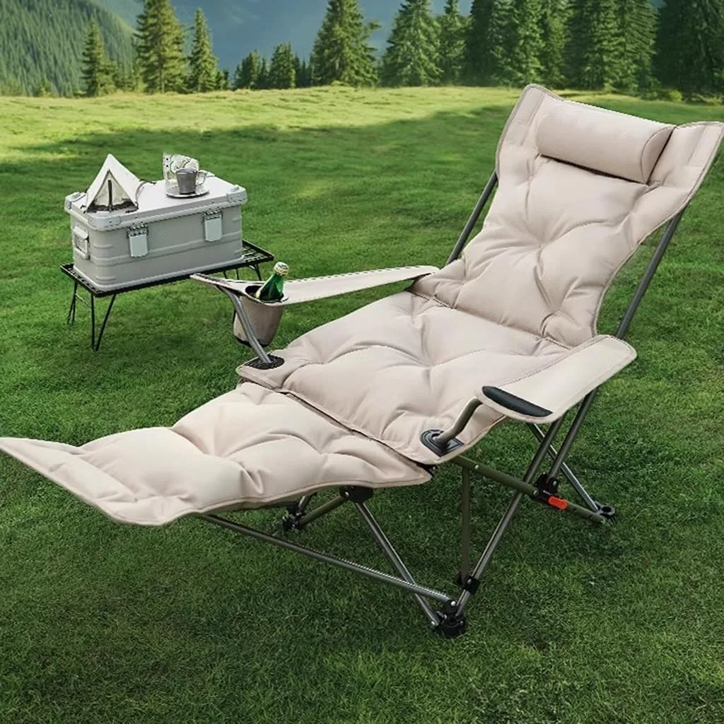 Camping Lounge Chair Folding Reclining Camping Chair,Portable Camp Chair Padded Beach Chairs for Adults with Footrest,330lbs Weight Capacity(Gray)