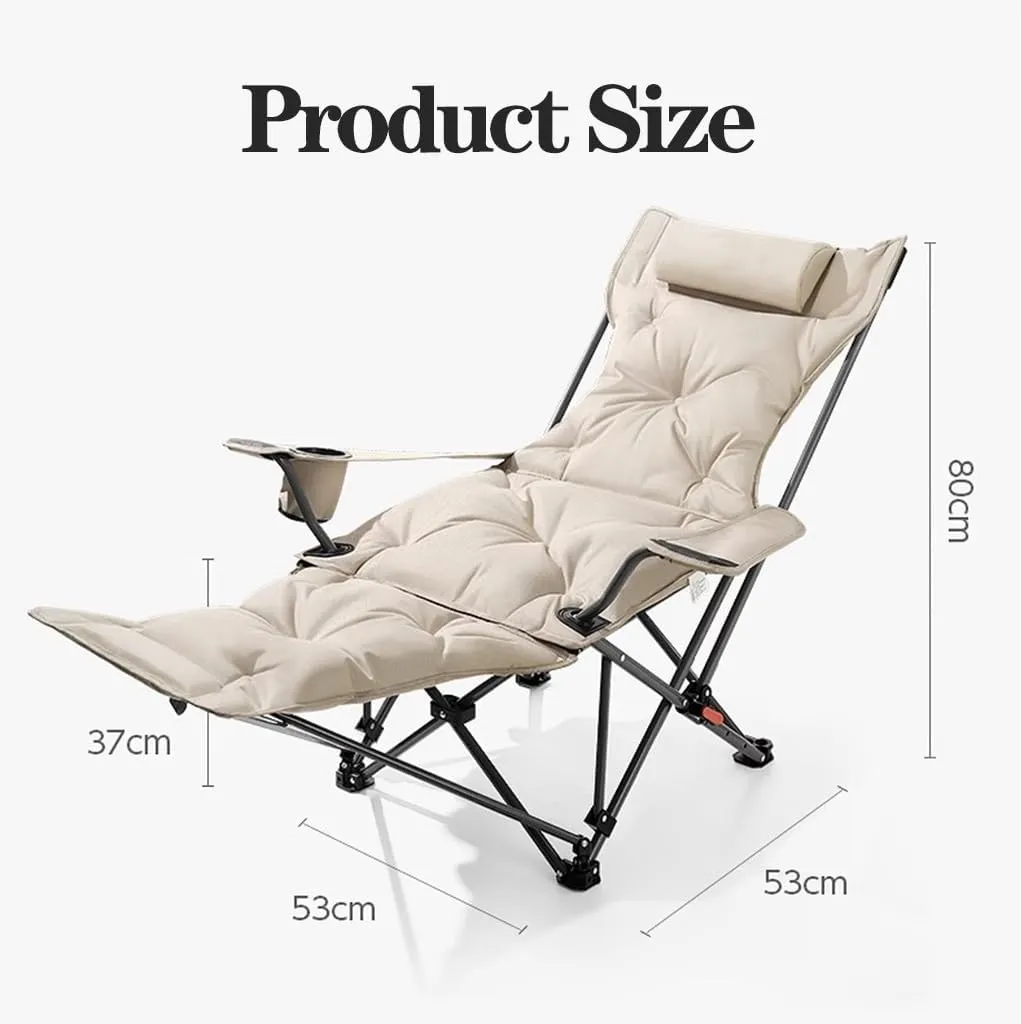 Camping Lounge Chair Folding Reclining Camping Chair,Portable Camp Chair Padded Beach Chairs for Adults with Footrest,330lbs Weight Capacity(Gray)