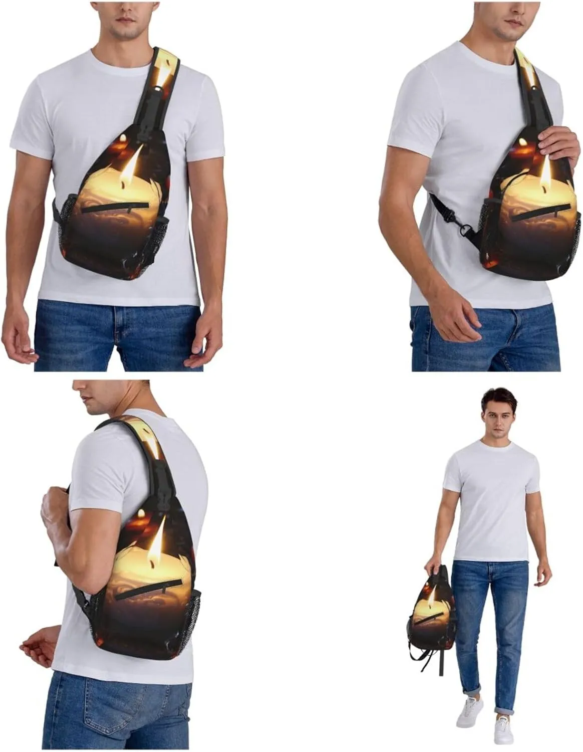 Candle Sling Bag Backpack For Men Cross Chest Bag Crossbody Shoulder Bag Travel Hiking Daypack