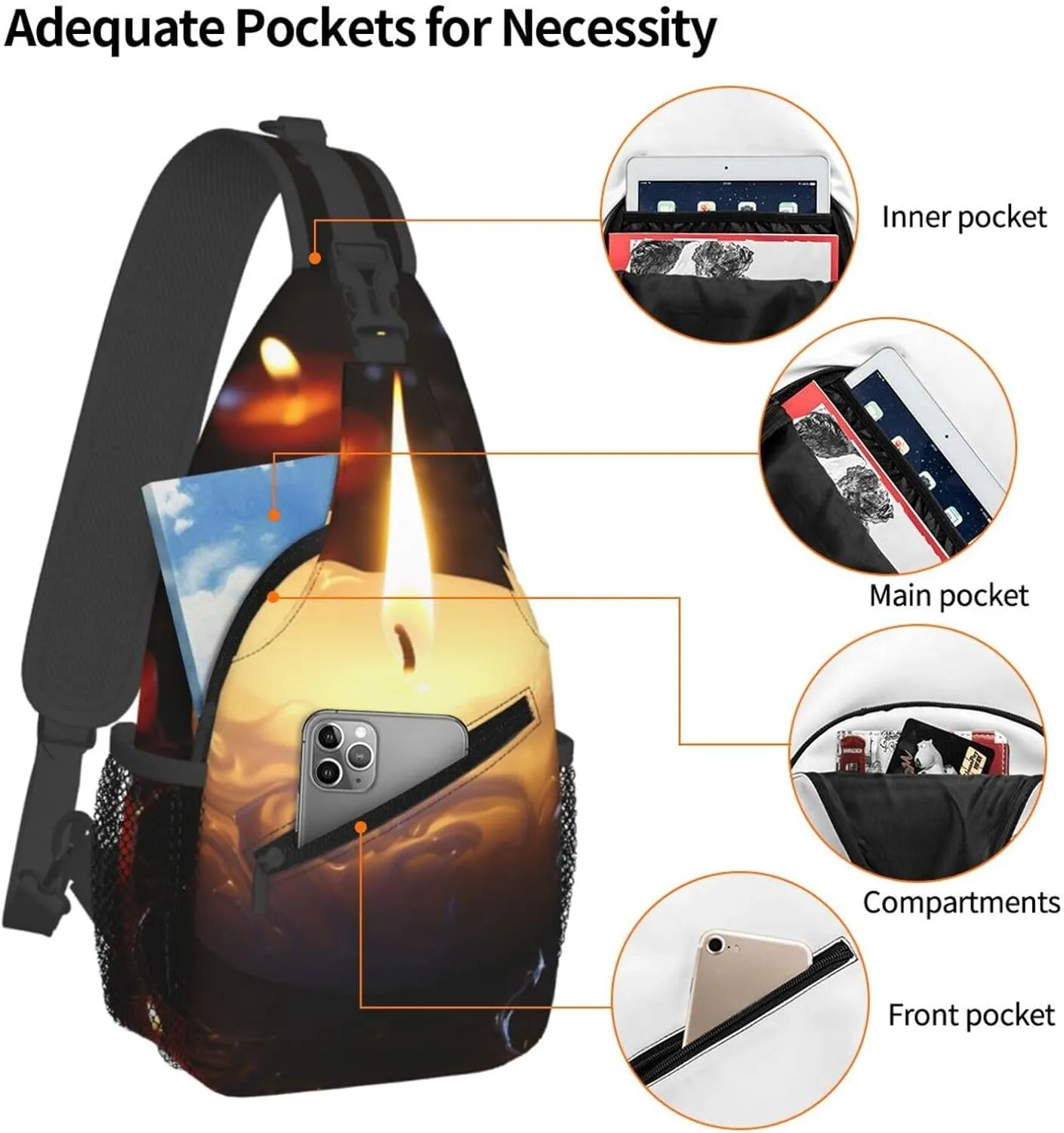 Candle Sling Bag Backpack For Men Cross Chest Bag Crossbody Shoulder Bag Travel Hiking Daypack