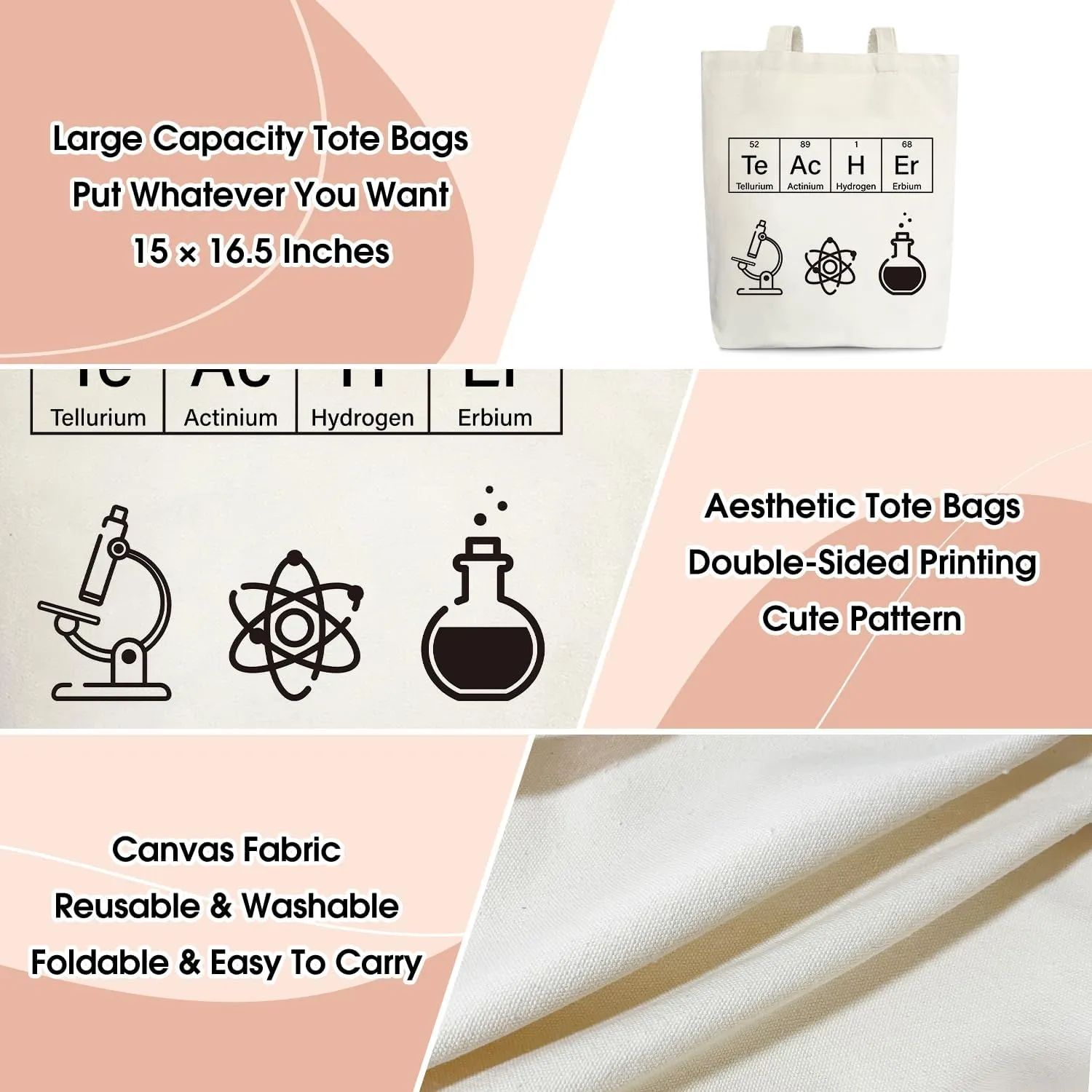Canvas Tote Bag Aesthetic, Chemical Element Canvas Tote Bag for Women, Gifts for Women, Science Lover Chemistry Science Teacher Appreciation Gifts Shopping Reusable Grocery Beach Shoulder Bag /A47