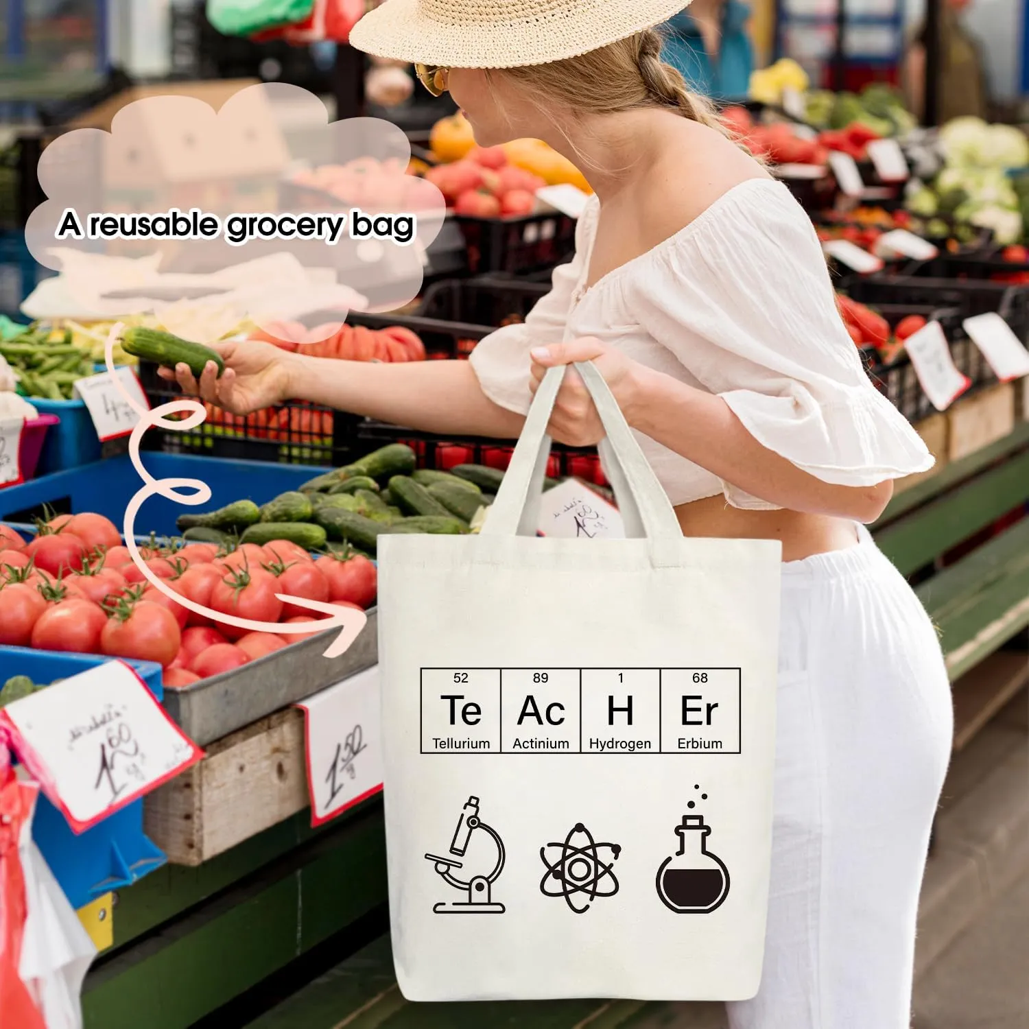 Canvas Tote Bag Aesthetic, Chemical Element Canvas Tote Bag for Women, Gifts for Women, Science Lover Chemistry Science Teacher Appreciation Gifts Shopping Reusable Grocery Beach Shoulder Bag /A47