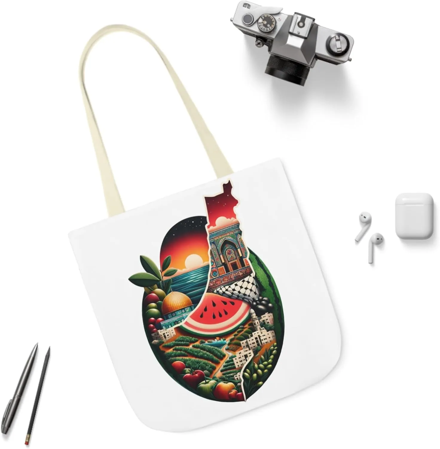 Canvas Tote Bag, Free Palestine Map Flag Keffiyeh, Activist Shoulder Bag, Protest Tote, Political Tote