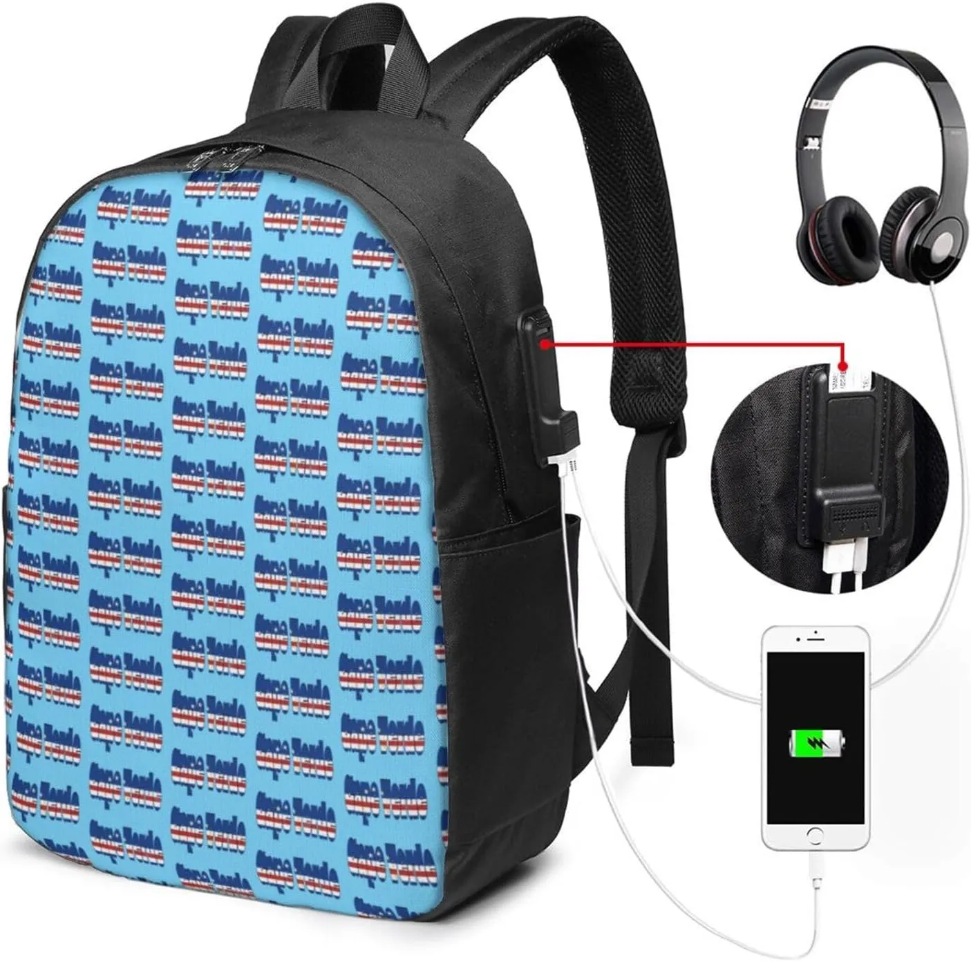 Cape Verde Cape Verdean Flag Travel Backpack 17-Inch Laptop Backpacks Business Rucksack Casual Sport Daypack with USB Charging Port Carry-on Bag for Camping Biking