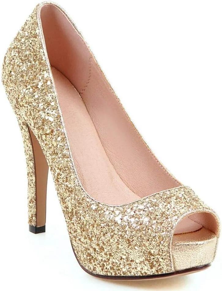 Caradise Womens Platform Peep Toe Glitter Pumps High Stiletto Heels Wedding Party Shoes