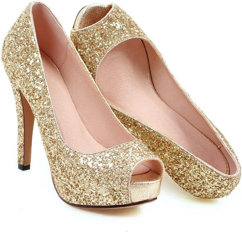 Caradise Womens Platform Peep Toe Glitter Pumps High Stiletto Heels Wedding Party Shoes