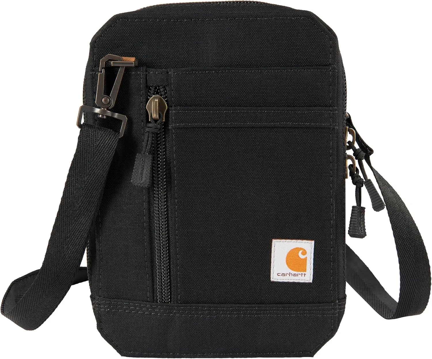 Carhartt Water Resistant Nylon Duck Crossbody Wallet W/Adjustable Strap and Zipper Closure, Black, One Size