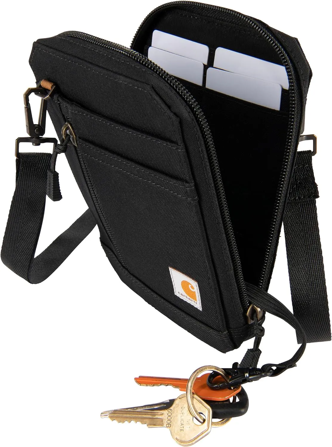 Carhartt Water Resistant Nylon Duck Crossbody Wallet W/Adjustable Strap and Zipper Closure, Black, One Size