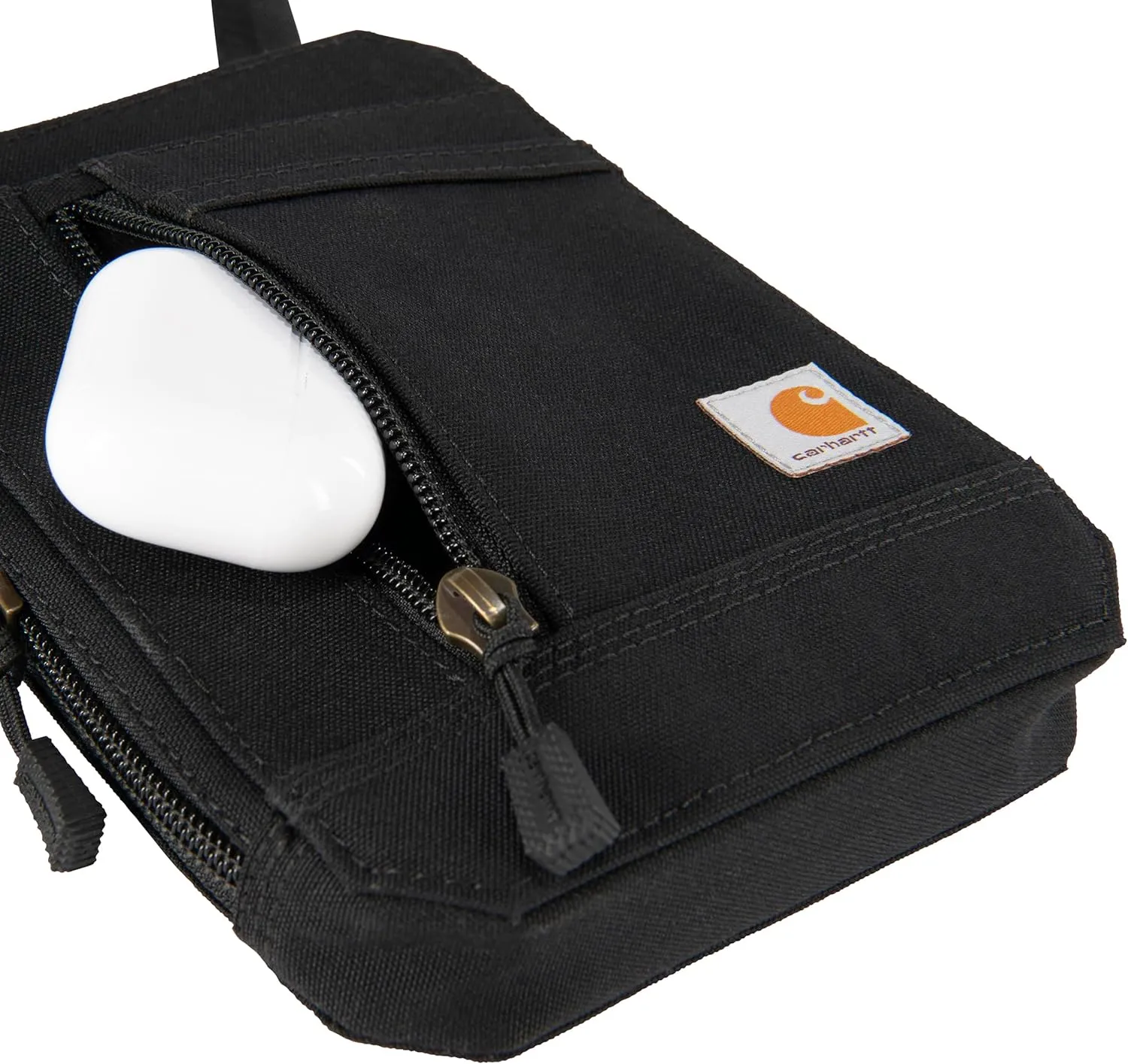 Carhartt Water Resistant Nylon Duck Crossbody Wallet W/Adjustable Strap and Zipper Closure, Black, One Size