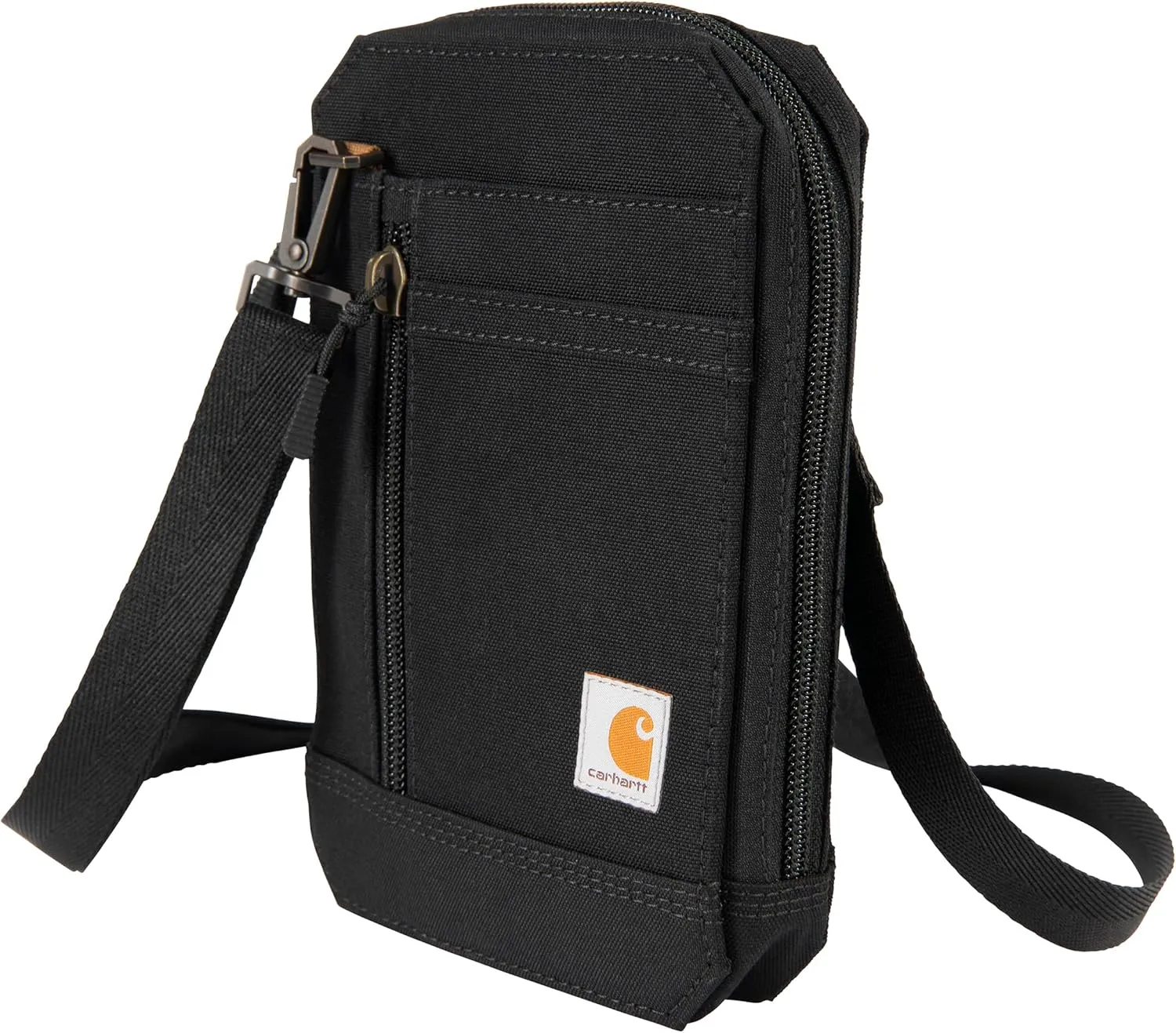 Carhartt Water Resistant Nylon Duck Crossbody Wallet W/Adjustable Strap and Zipper Closure, Black, One Size