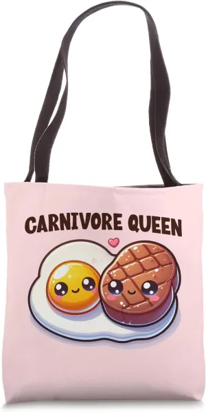 Carnivore Queen Keto Diet Cute Steak Egg Gym Fitness Workout Tote Bag