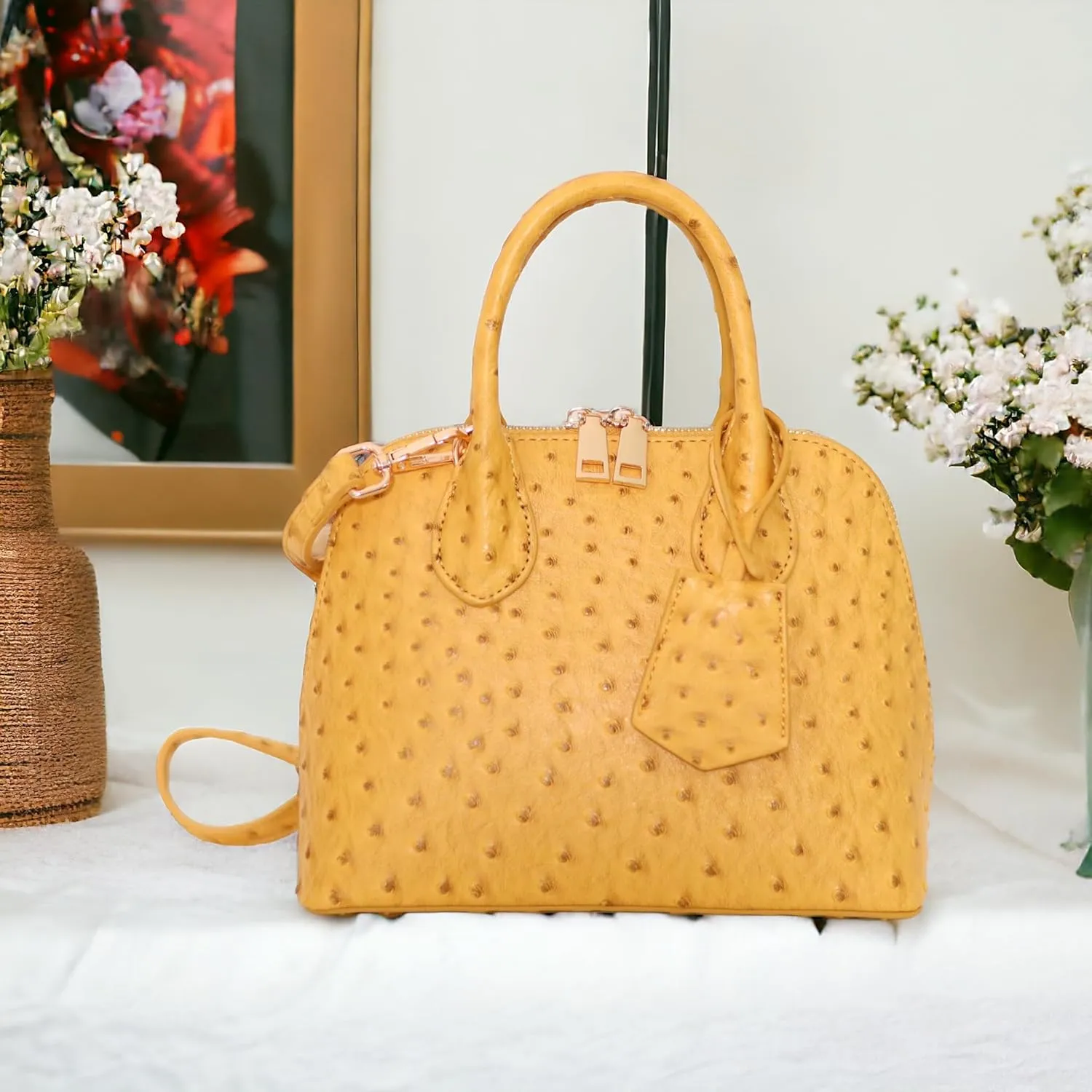 Carrot's Den Small Handbag, Purse for Women | Cute Dome Satchel Crossbody with Adjustable Strap, Pocket, and Keychain