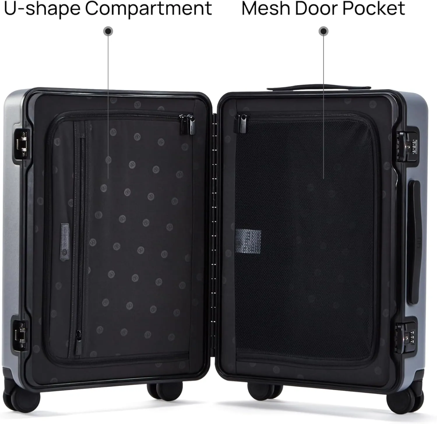 Carry on Luggage 22x14x9 Airline Approved, Hard Shell Suitcase with Spinner Wheels, Integrated TSA Lock, Latching System, Grey and Blue, 39L, Manhattan Classic