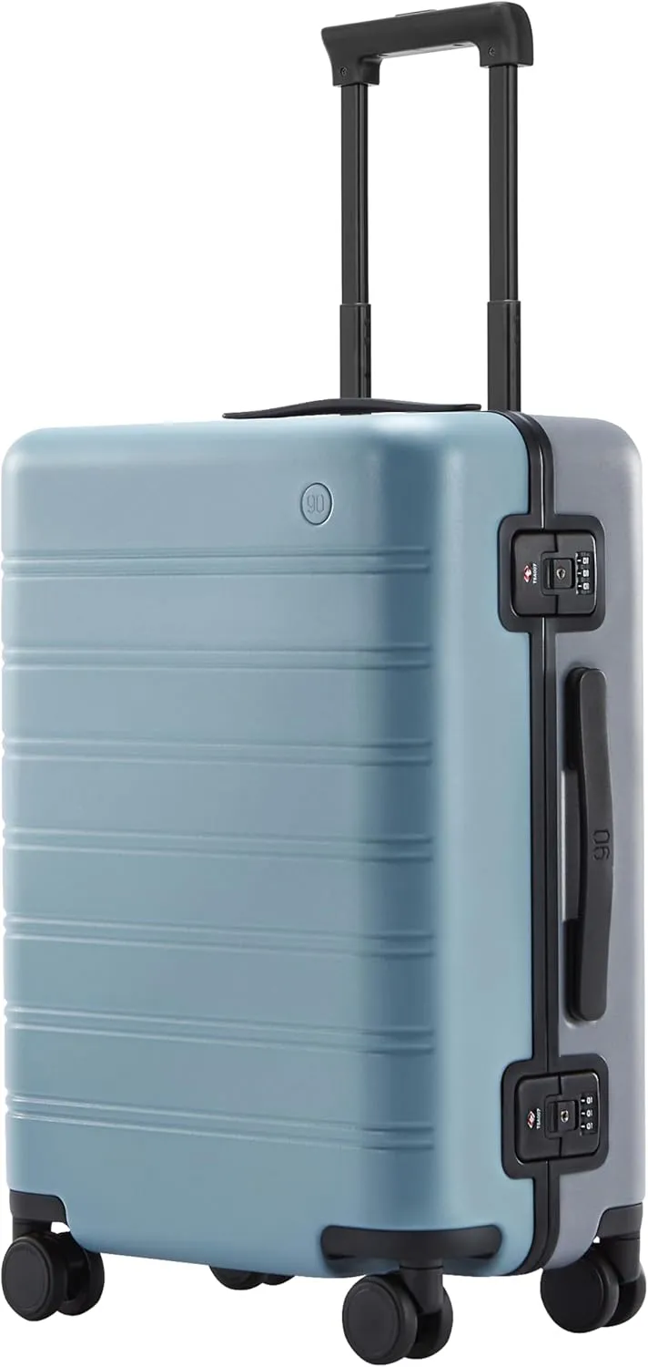 Carry on Luggage 22x14x9 Airline Approved, Hard Shell Suitcase with Spinner Wheels, Integrated TSA Lock, Latching System, Grey and Blue, 39L, Manhattan Classic
