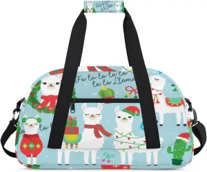 Cartoon Alpaca Gym Duffel Bag for Men Women Christmas Theme Sports Tote Bag with Adjustable Shoulder Strap for Dance Gymnastics Traveling Outdoor Camping Overnight Stay