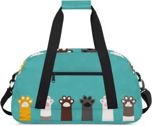 Cartoon Animal Paw Print Gym Duffel Bag for Men Women Cute Paws Sports Tote Bag with Adjustable Shoulder Strap for Dance Gymnastics Traveling Outdoor Camping Overnight Stay