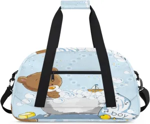 Cartoon Bear Gym Duffel Bag for Men Women Bathtub Bathing Sports Tote Bag with Adjustable Shoulder Strap for Dance Gymnastics Traveling Outdoor Camping Overnight Stay