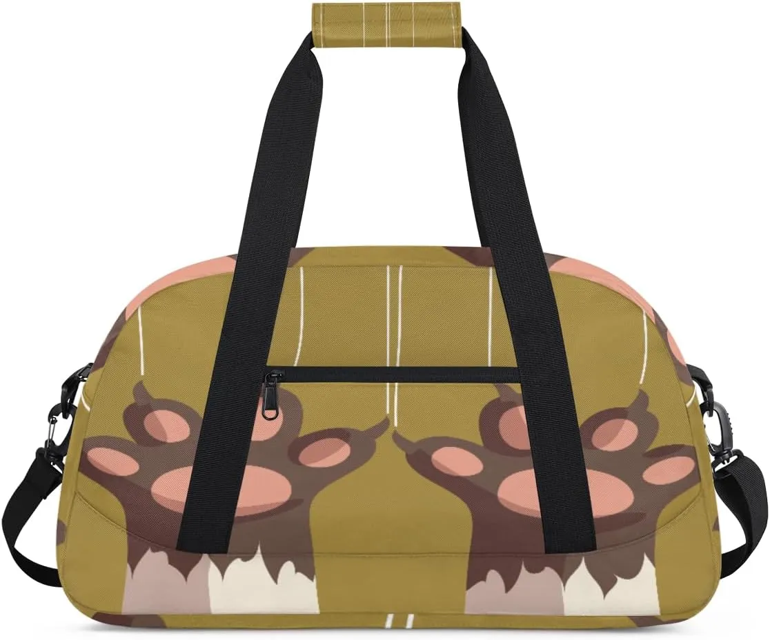 Cartoon Cat Paws Gym Duffel Bag for Men Women Cat Paw Print Sports Tote Bag with Adjustable Shoulder Strap for Dance Gymnastics Traveling Outdoor Camping Overnight Stay