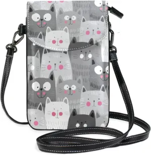 Cartoon Cute Cat Crossbody Phone Purse Small Mini shoulder Bag Cell Phone Pouch Leather Wallet