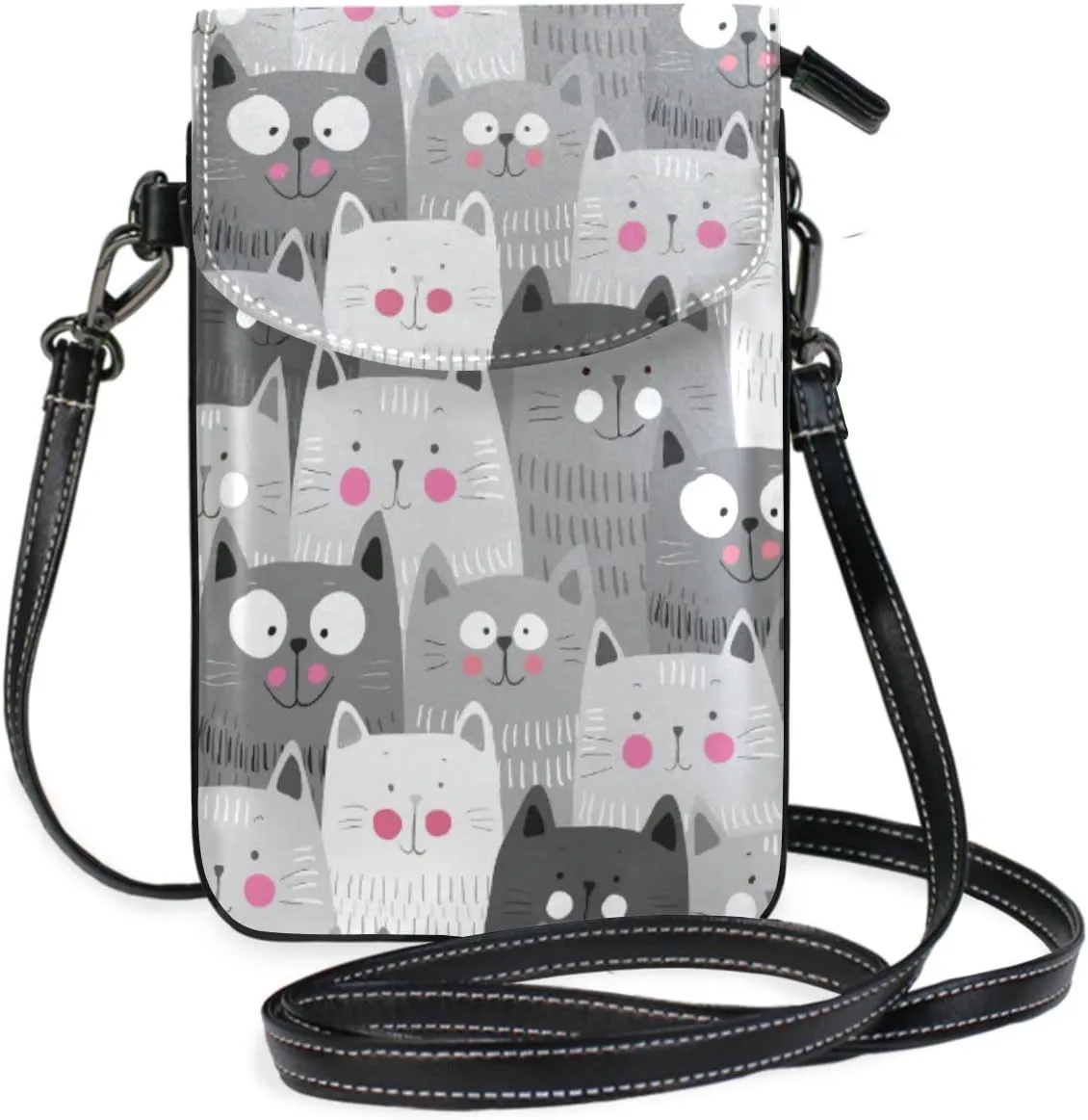 Cartoon Cute Cat Crossbody Phone Purse Small Mini shoulder Bag Cell Phone Pouch Leather Wallet