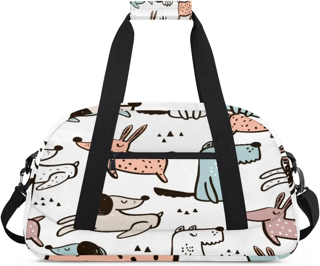 Cartoon Dog Gym Duffel Bag for Men Women Animal Dog Sports Tote Bag with Adjustable Shoulder Strap for Dance Gymnastics Traveling Outdoor Camping Overnight Stay