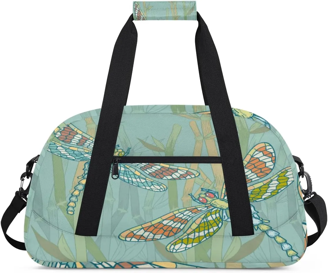 Cartoon Dragonfly Gym Duffel Bag for Men Women Water Plant Sports Tote Bag with Adjustable Shoulder Strap for Dance Gymnastics Traveling Outdoor Camping Overnight Stay