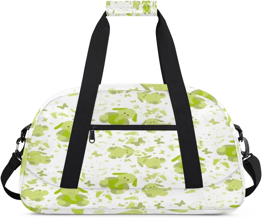 Cartoon Elephant Gym Duffel Bag for Men Women Footprint Butterfly Sports Tote Bag with Adjustable Shoulder Strap for Dance Gymnastics Traveling Outdoor Camping Overnight Stay