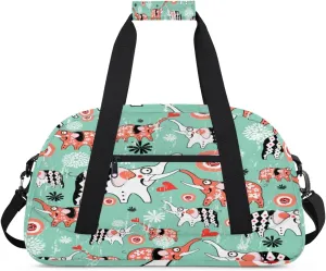Cartoon Elephant Gym Duffel Bag for Men Women Vintage Flowers Print Sports Tote Bag with Adjustable Shoulder Strap for Dance Gymnastics Traveling Outdoor Camping Overnight Stay