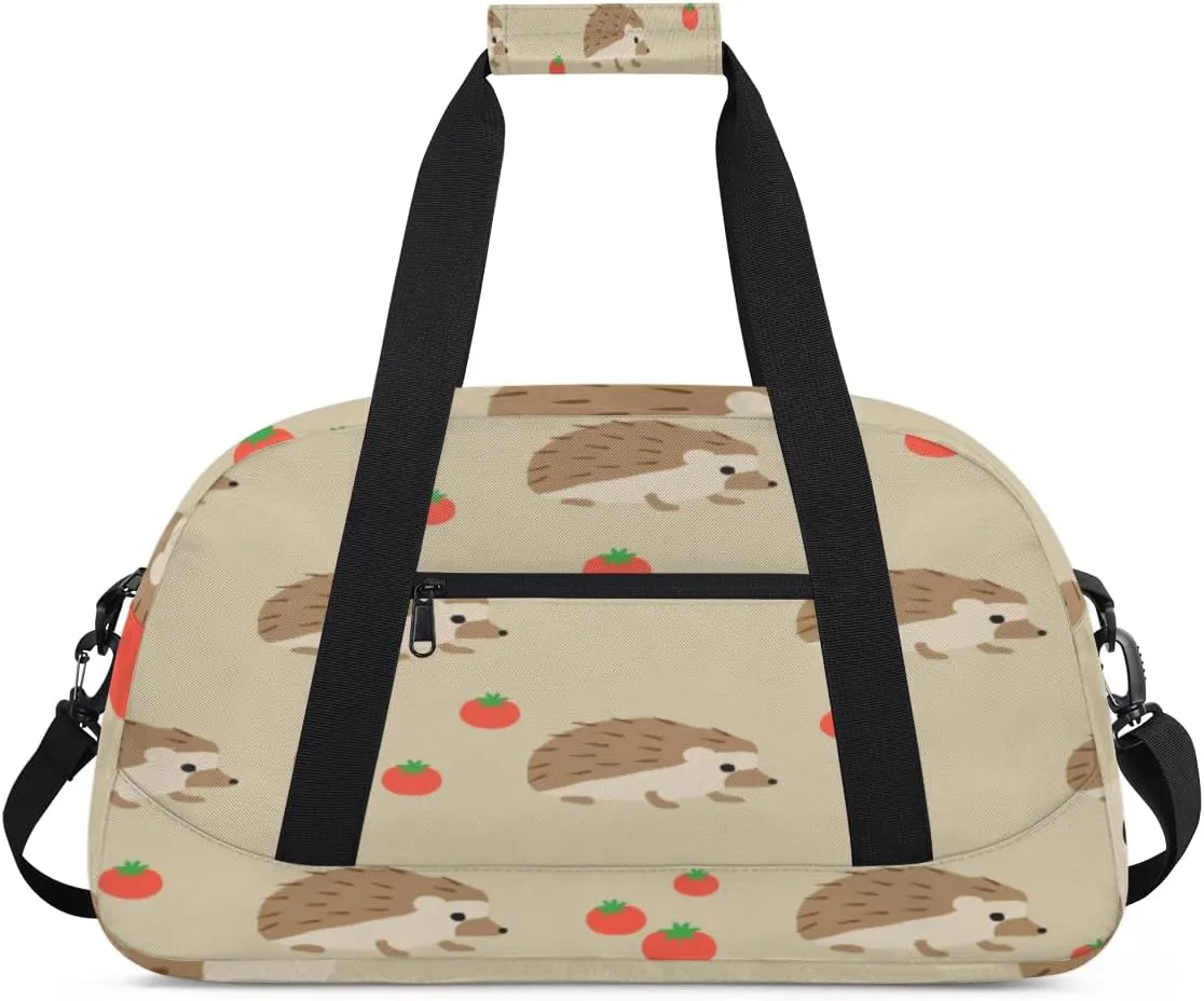 Cartoon Hedgehog Gym Duffel Bag for Men Women Tomato Sports Tote Bag with Adjustable Shoulder Strap for Dance Gymnastics Traveling Outdoor Camping Overnight Stay