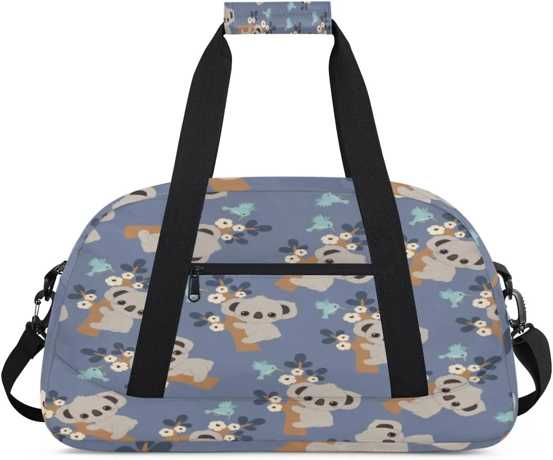 Cartoon Koala Gym Duffel Bag for Men Women Floral Bird Sports Tote Bag with Adjustable Shoulder Strap for Dance Gymnastics Traveling Outdoor Camping Overnight Stay