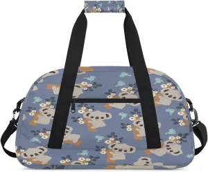 Cartoon Koala Gym Duffel Bag for Men Women Floral Bird Sports Tote Bag with Adjustable Shoulder Strap for Dance Gymnastics Traveling Outdoor Camping Overnight Stay