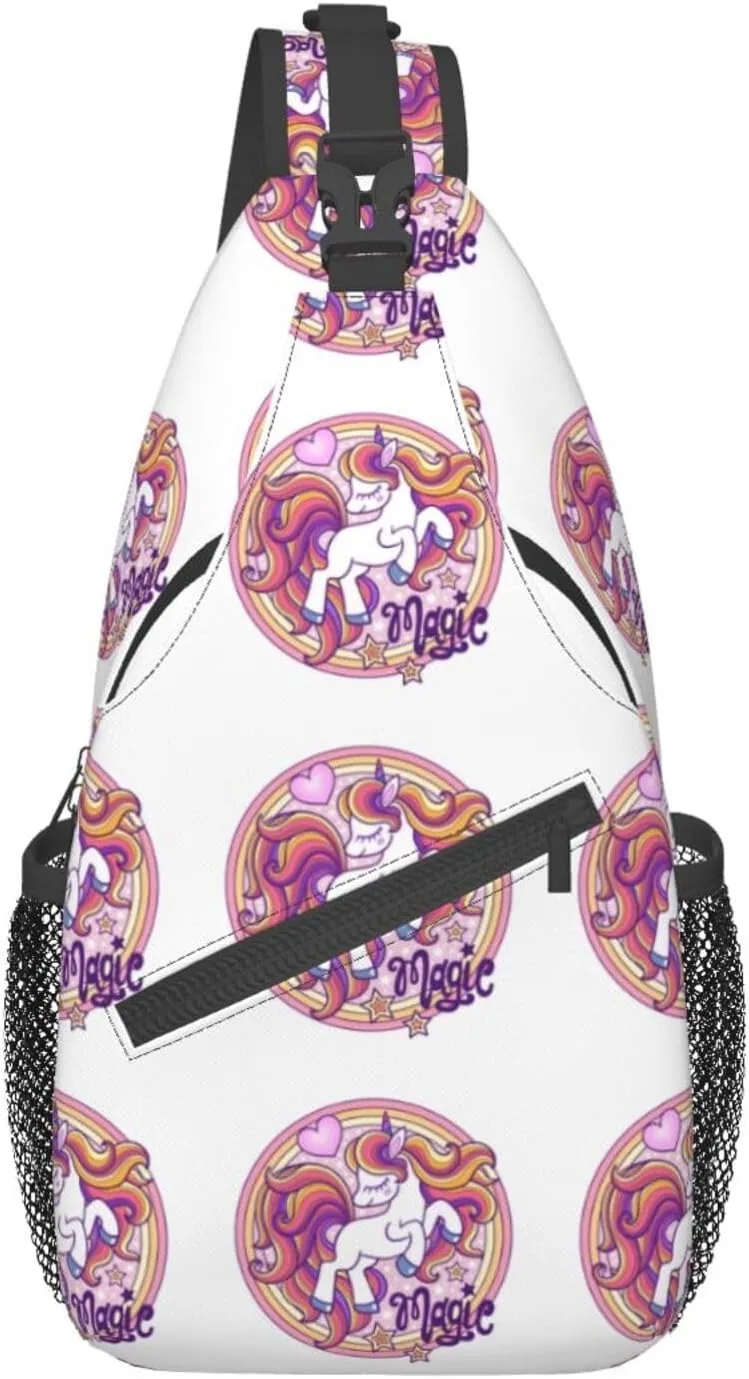 Cartoon Magic Unicorns With A Long Mane Chest Sling Bag Crossbody Shoulder Backpack Bag Gym Cycling Travel Hiking Daypack Cross bag